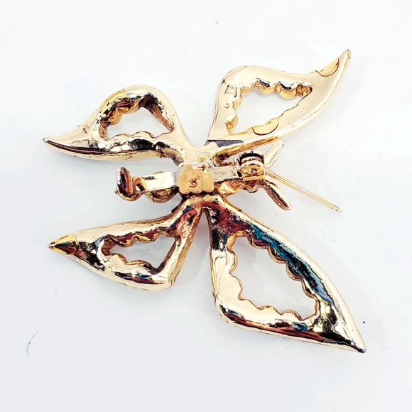 VTG 1990's Aurora Rhinestone & Pearl Gold tone 1.75" X 2" Butterfly Brooch - Picture 4 of 5